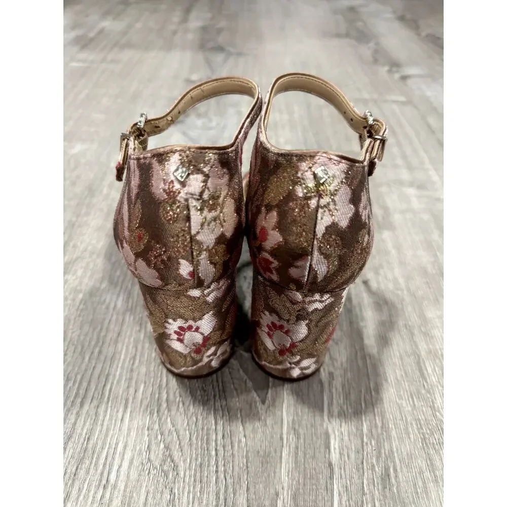 Sam Edelman Orlane Tapestry Floral Rose Sandals Ankle Strap Open Toe Size 8